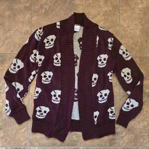 Burgundy White Skull Infiniti Cardigan Long Sleeve